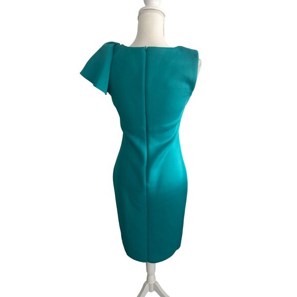 ELIZA J Aqua Teal Ruffle Shoulder Scuba Dress Size 4 - Picture 5 of 8